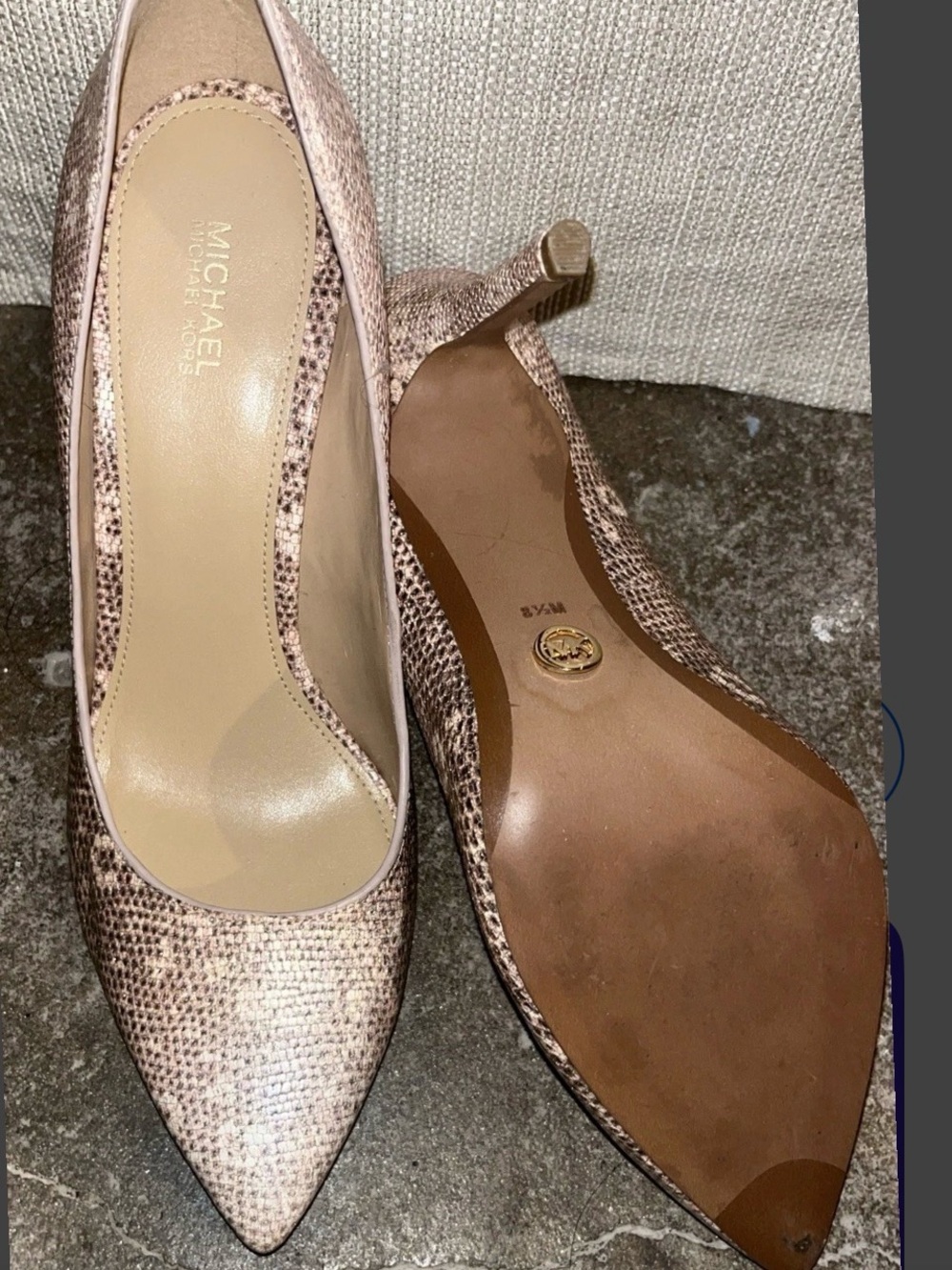 MICHAEL Michael Kors Rose Gold Snakeskin-Effect Pointed Toe Pumps